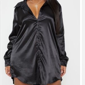 Satin Black Button Dress